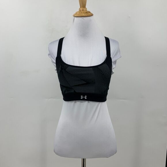Under Armour Camo Sports Bra Women S Small Black Racerback Padded Crop Stretch - Picture 2 of 11